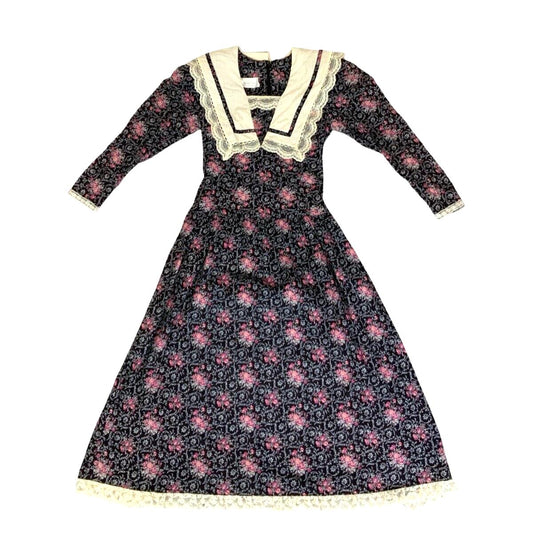 VTG 70s JESSICA MCLINTOCK GUNNE SAX BLUE PURPLE FLORAL FOLK MAXI DRESS M 12 14