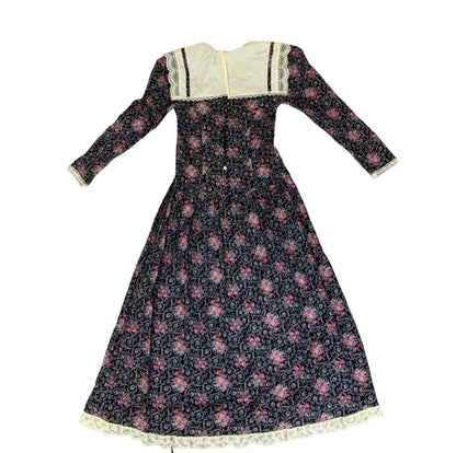 VTG 70s JESSICA MCLINTOCK GUNNE SAX BLUE PURPLE FLORAL FOLK MAXI DRESS M 12 14