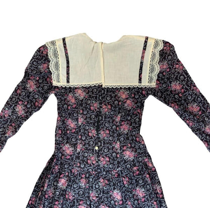 VTG 70s JESSICA MCLINTOCK GUNNE SAX BLUE PURPLE FLORAL FOLK MAXI DRESS M 12 14