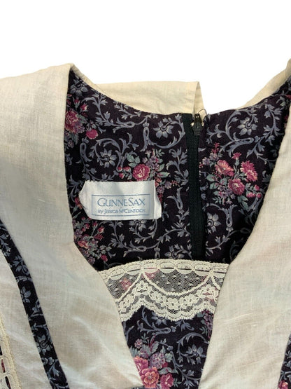 VTG 70s JESSICA MCLINTOCK GUNNE SAX BLUE PURPLE FLORAL FOLK MAXI DRESS M 12 14