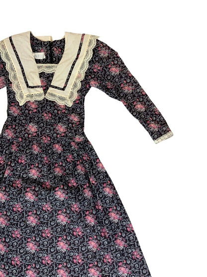 VTG 70s JESSICA MCLINTOCK GUNNE SAX BLUE PURPLE FLORAL FOLK MAXI DRESS M 12 14