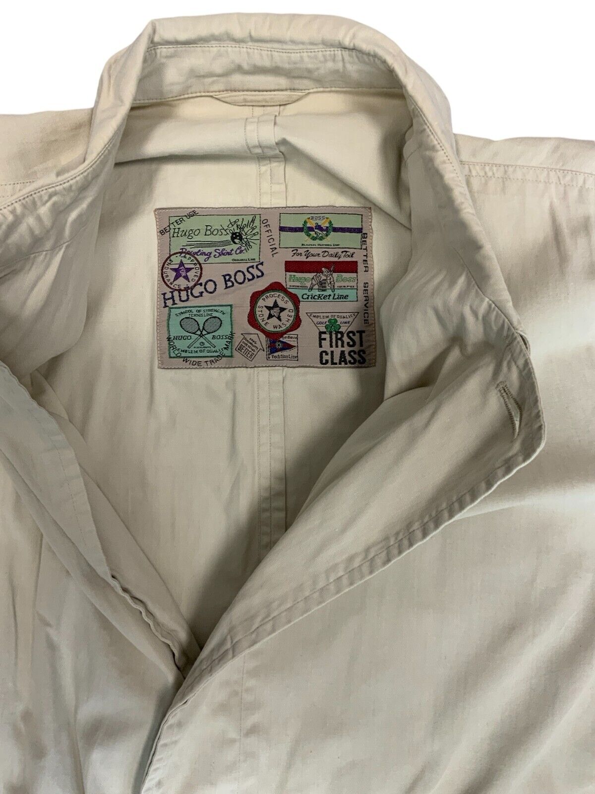 VTG 80s 90s HUGO BOSS BIEGE CREAM BUTTON UP TRENCH COAT MAC SIZE L