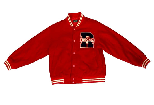 VTG 80s 90s REGAL RED WHITE EMBROIDERED PATCH USA VARSITY JACKET SIZE M