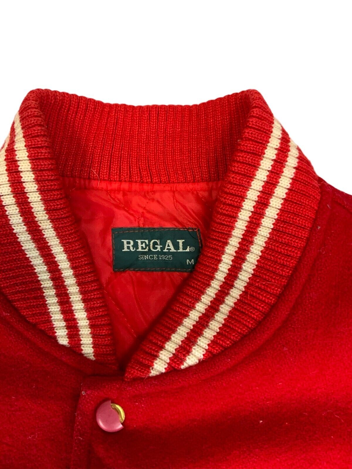 VTG 80s 90s REGAL RED WHITE EMBROIDERED PATCH USA VARSITY JACKET SIZE M