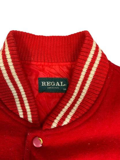 VTG 80s 90s REGAL RED WHITE EMBROIDERED PATCH USA VARSITY JACKET SIZE M