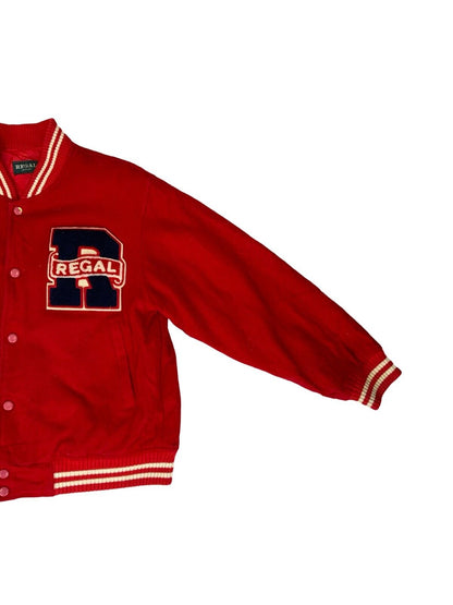VTG 80s 90s REGAL RED WHITE EMBROIDERED PATCH USA VARSITY JACKET SIZE M