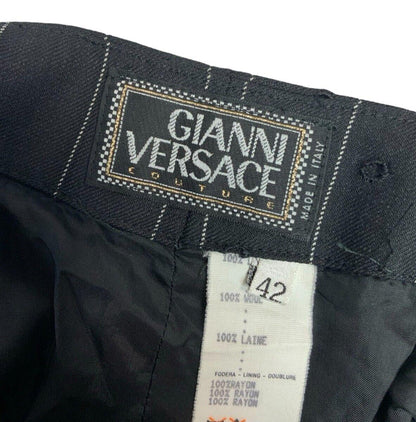 VTG 80s 90s GIANNI VERSACE BLACK WHITE PINSTRIPE HIGH WAISTED MINI SKIRT XS 6