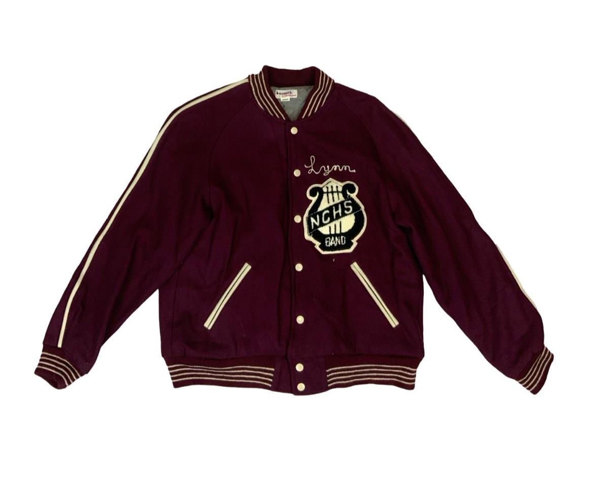 VTG 90s USA BARTACKS NCHS BAND LYNN WOOL VARSITY JACKET CHENILLE PATCH M 40”