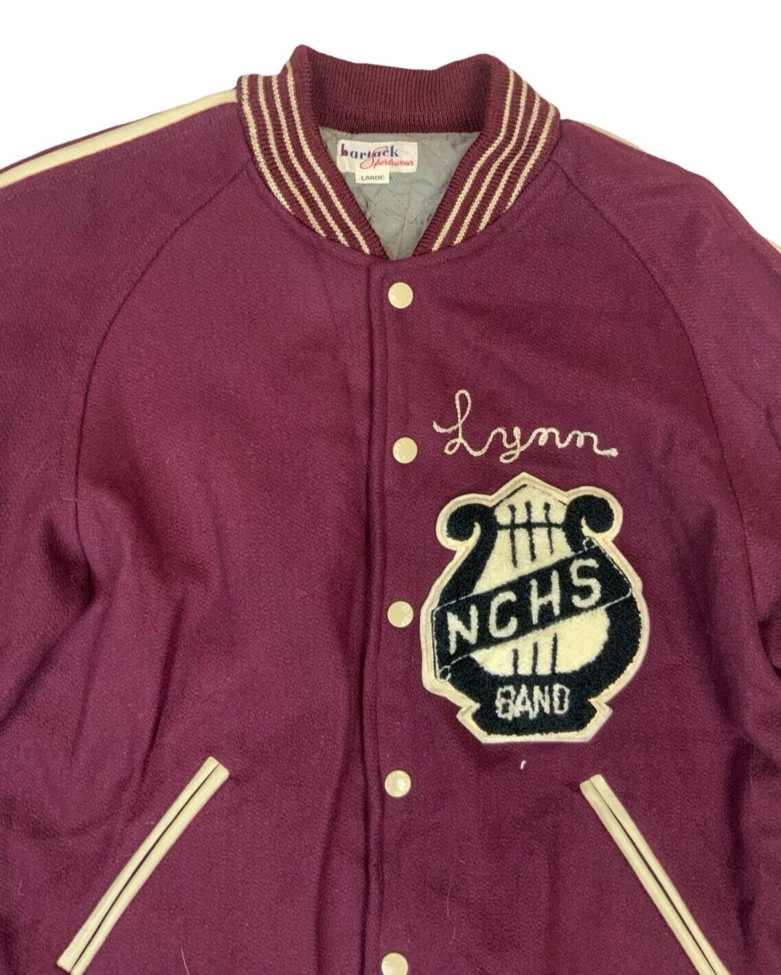 VTG 90s USA BARTACKS NCHS BAND LYNN WOOL VARSITY JACKET CHENILLE PATCH M 40”