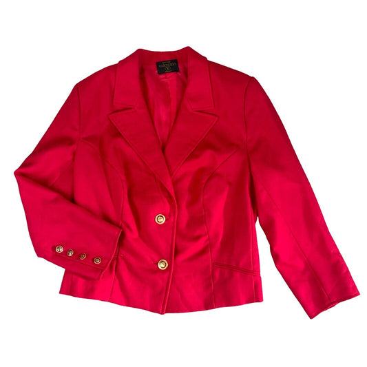 VTG 80s VALENTINO RED BLAZER FITTED GOLD BUTTON JACKET SIZE M-L 12 14 16