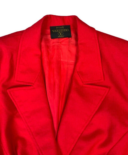 VTG 80s VALENTINO RED BLAZER FITTED GOLD BUTTON JACKET SIZE M-L 12 14 16