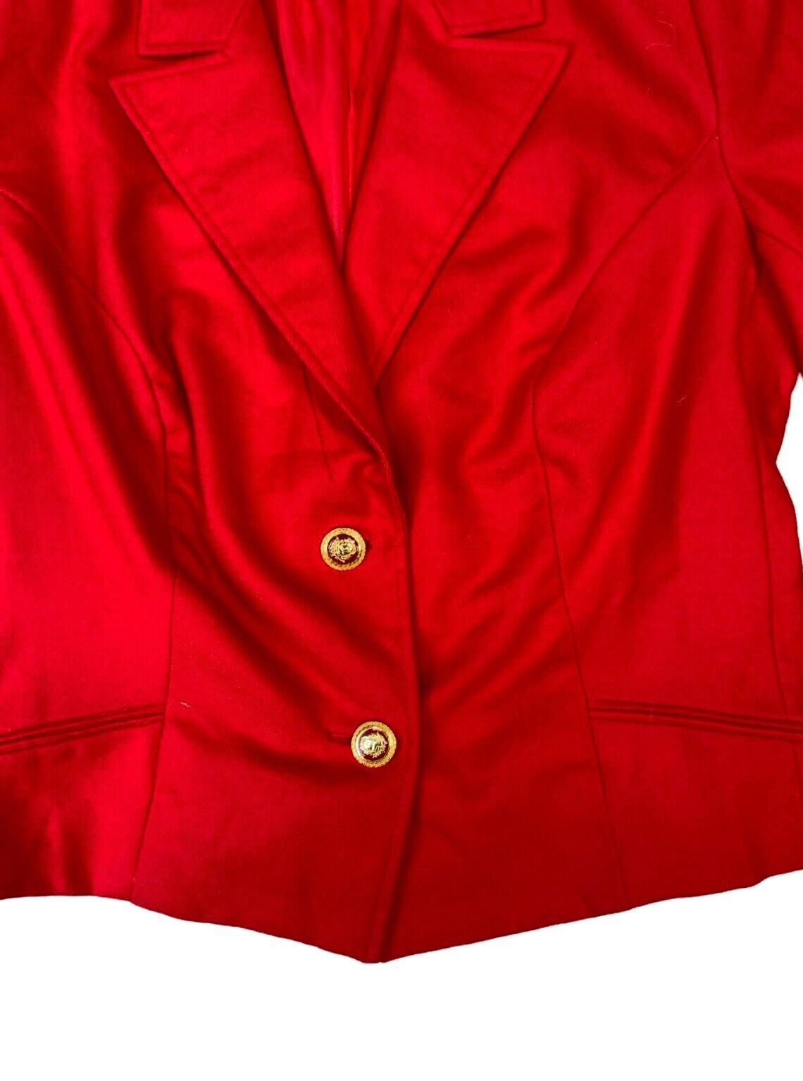 VTG 80s VALENTINO RED BLAZER FITTED GOLD BUTTON JACKET SIZE M-L 12 14 16