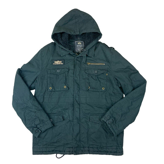VTG MENS BLACK ALPHA INDUSTRIES FLEECE LINED COTTON PARKA COAT MILITARY XL 46”