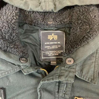 VTG MENS BLACK ALPHA INDUSTRIES FLEECE LINED COTTON PARKA COAT MILITARY XL 46”