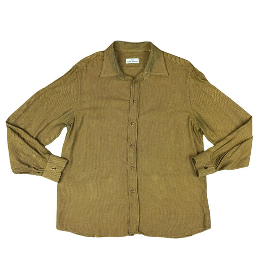 VTG 80s PIERRE BALMAIN YELLOW BROWN BLACK LONG SLEEVE BUTTON UP SHIRT SIZE XL