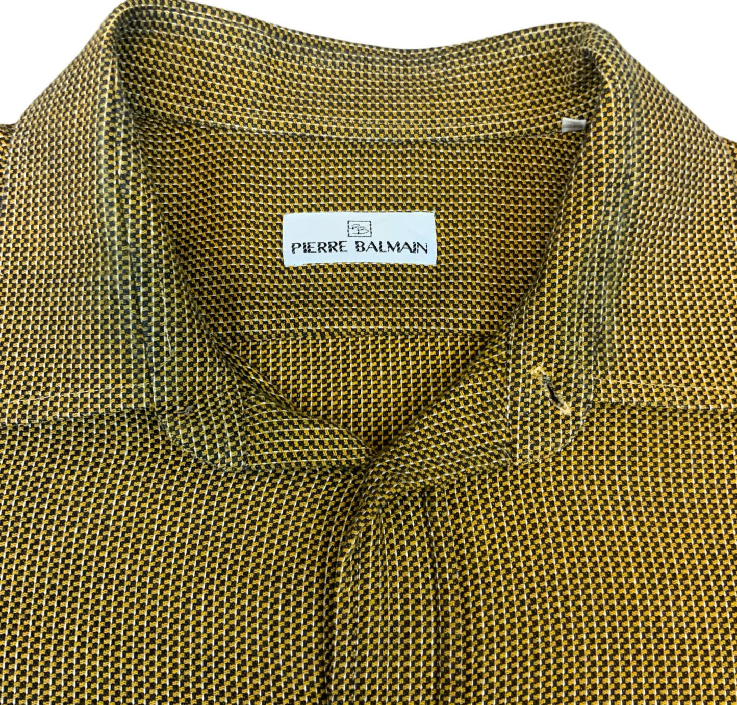 VTG 80s PIERRE BALMAIN YELLOW BROWN BLACK LONG SLEEVE BUTTON UP SHIRT SIZE XL