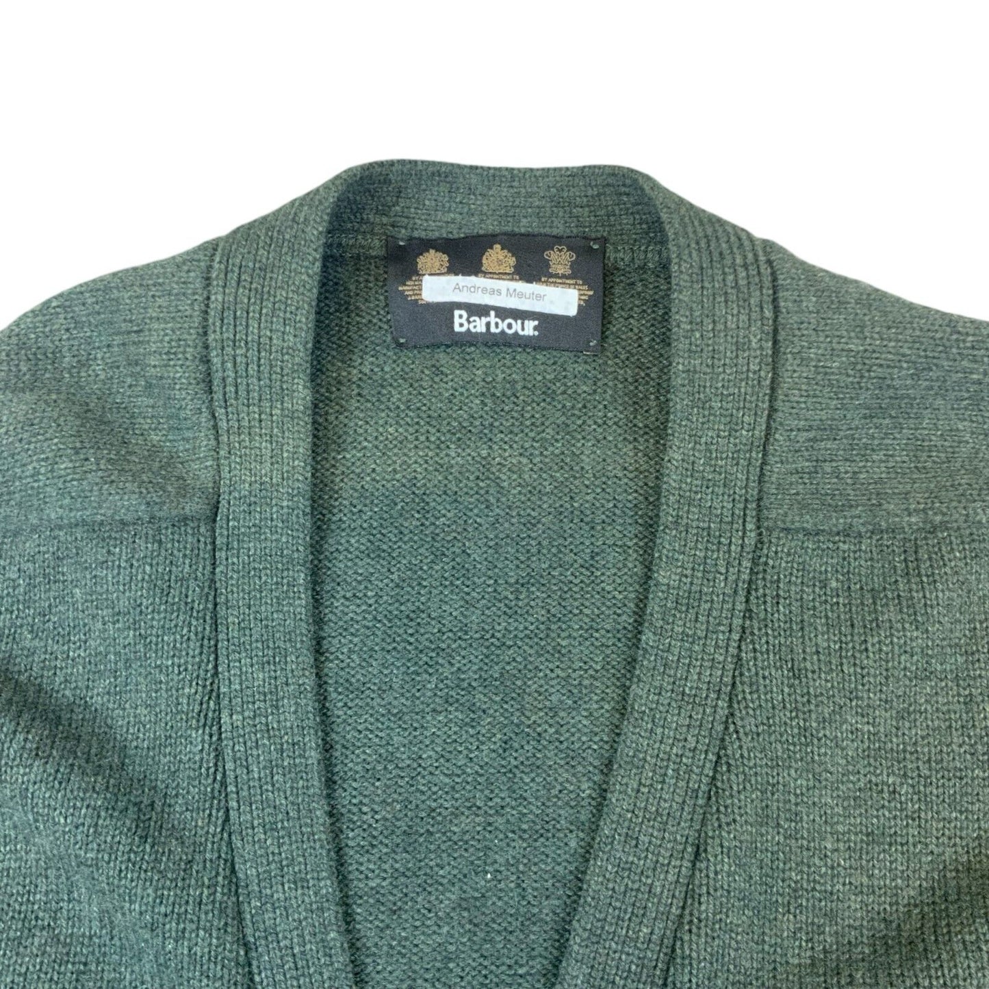 VTG 80s BARBOUR DARK GREEN BUTTON UP V NECK KNITTED CARDIGAN SIZE XL