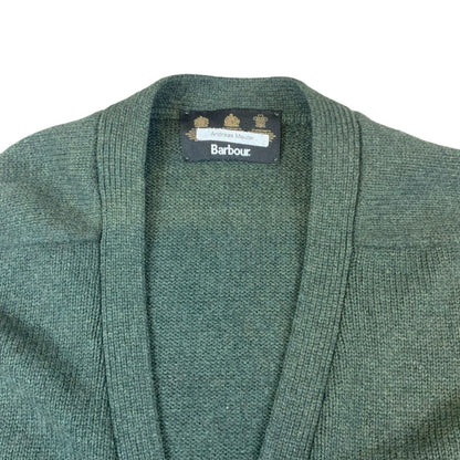 VTG 80s BARBOUR DARK GREEN BUTTON UP V NECK KNITTED CARDIGAN SIZE XL