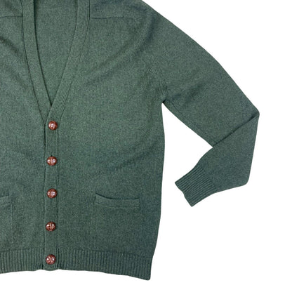 VTG 80s BARBOUR DARK GREEN BUTTON UP V NECK KNITTED CARDIGAN SIZE XL