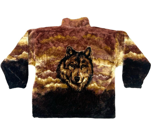 VTG 80s 90s BEAR RIDGE OUTFITTERS  BROWN GRAPHIC BEAR FLEECE JACKET XXL