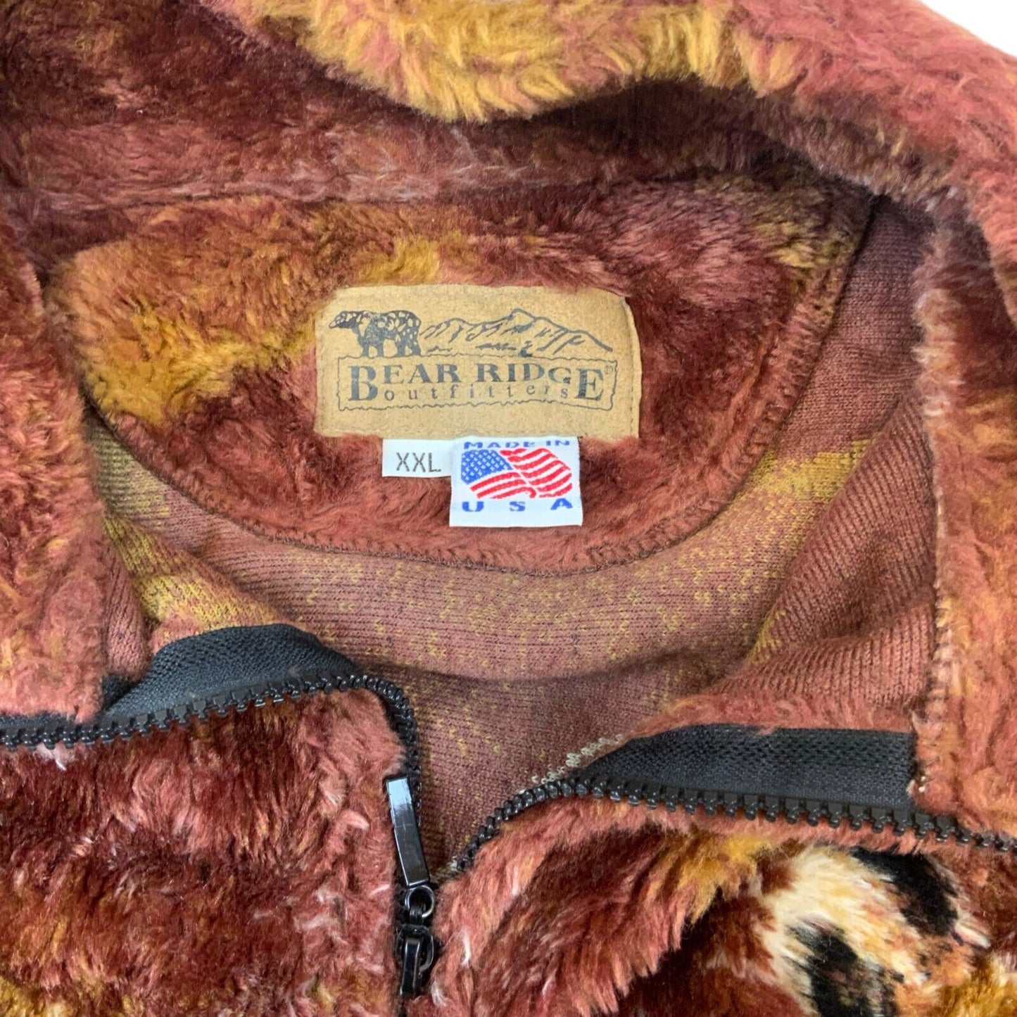 VTG 80s 90s BEAR RIDGE OUTFITTERS  BROWN GRAPHIC BEAR FLEECE JACKET XXL