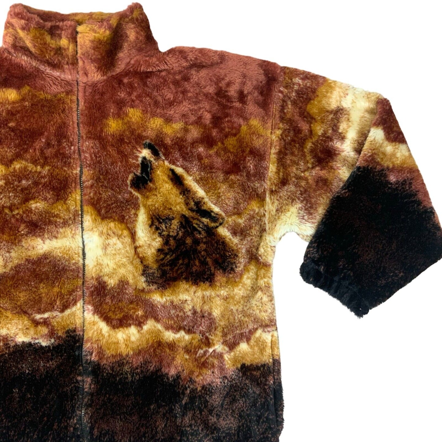 VTG 80s 90s BEAR RIDGE OUTFITTERS  BROWN GRAPHIC BEAR FLEECE JACKET XXL