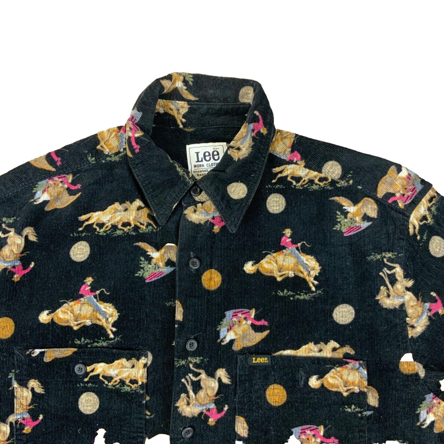 VTG LEE WORK CLOTHING CORDUROY SHIRT COWBOYS HORSES COUNTRY WESTERN M 40”