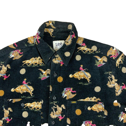 VTG LEE WORK CLOTHING CORDUROY SHIRT COWBOYS HORSES COUNTRY WESTERN M 40”