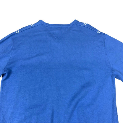 VTG 00s TOMMY HILFIGER GOLF BLUE WHITE ALL OVER ARGYLE V NECK KNIT JUMPER L