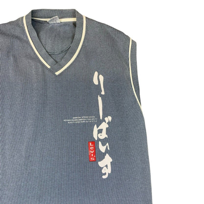 VTG 00s Y2K LEVIS LIGHT BLUE V NECK VEST TANK TOP SIZE L