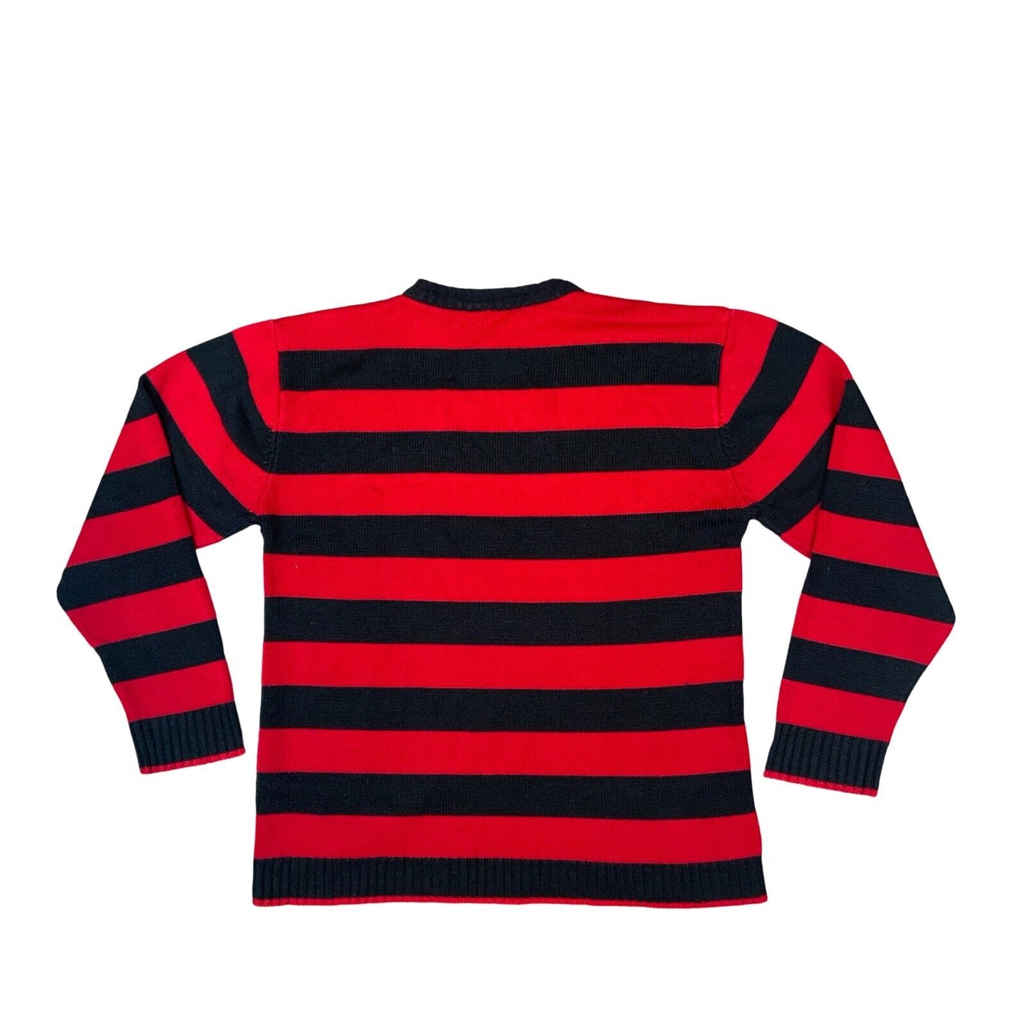 VTG 80s LACOSTE RED BLACK STRIPED CREW NECK KNIT JUMPER SIZE L