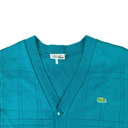 VTG 80s LACOSTE TURQUOISE V NECK BUTTON UP LOGO TEXTURED CARDIGAN XL