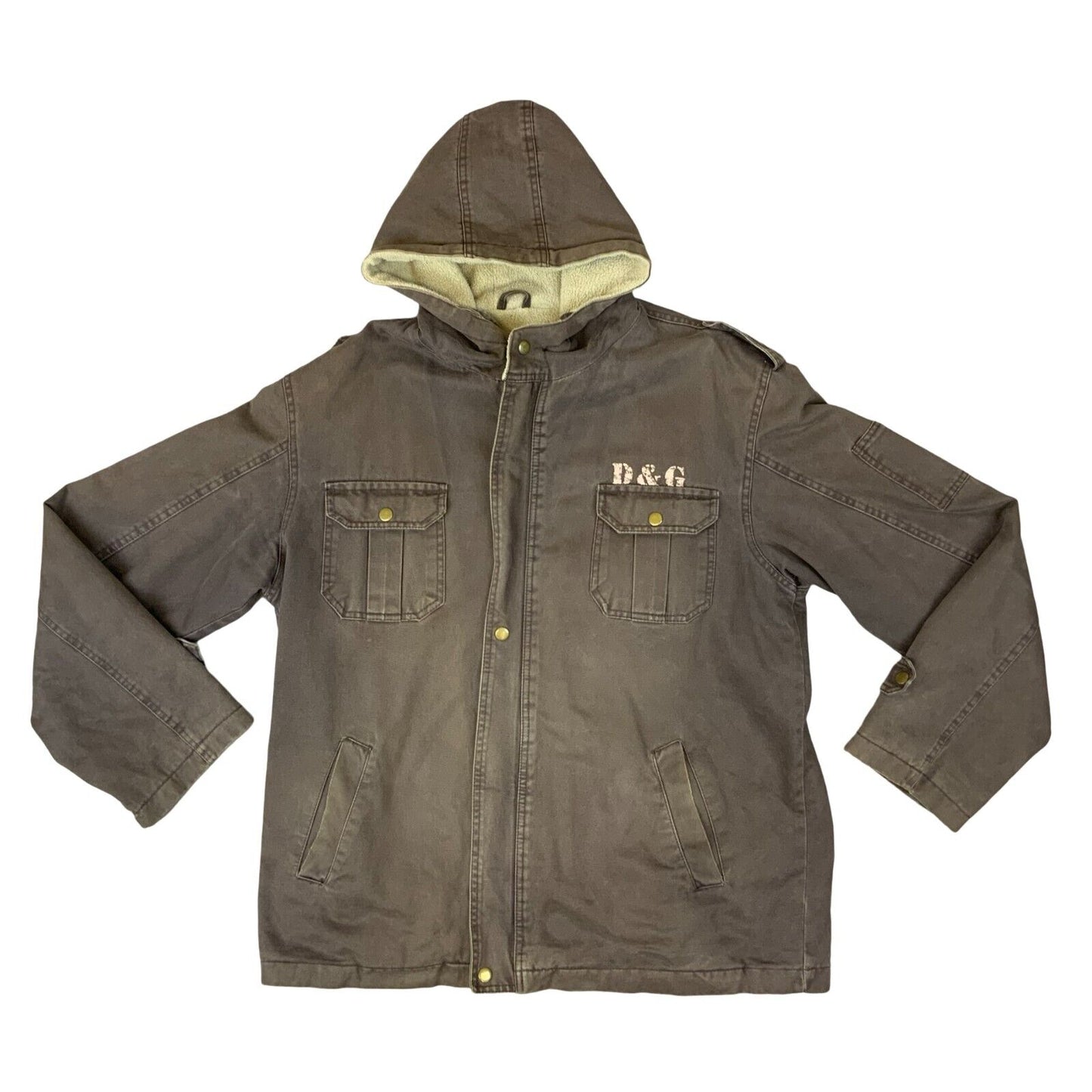 VTG 00s DOLCE & GABBANA BROWN HOODED SHERPA LINED FIELD UTILITY JACKET M L