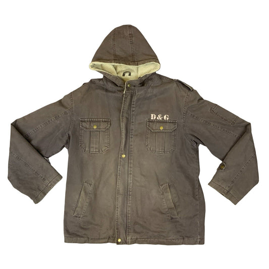 VTG 00s DOLCE & GABBANA BROWN HOODED SHERPA LINED FIELD UTILITY JACKET M L