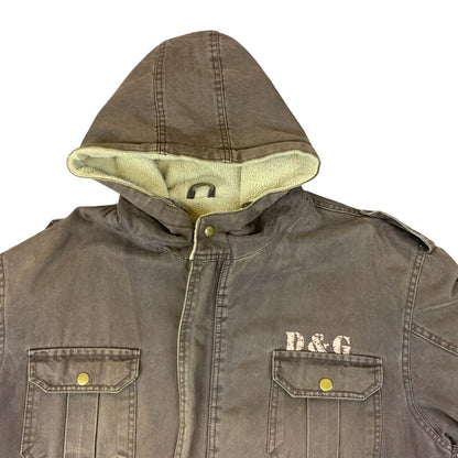 VTG 00s DOLCE & GABBANA BROWN HOODED SHERPA LINED FIELD UTILITY JACKET M L