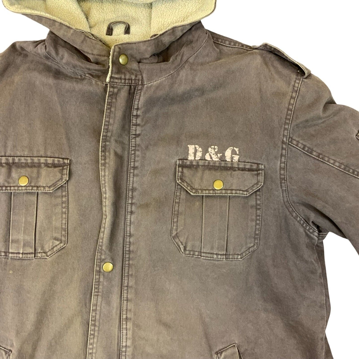 VTG 00s DOLCE & GABBANA BROWN HOODED SHERPA LINED FIELD UTILITY JACKET M L