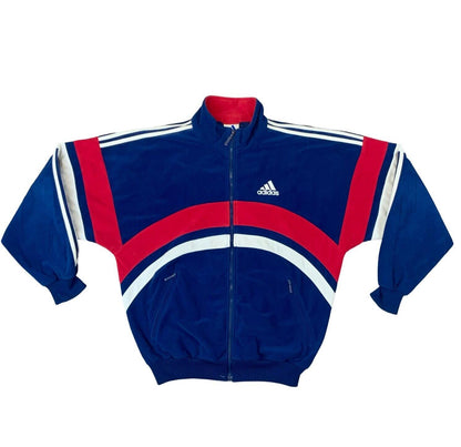 VTG 90s ADIDAS ORIGINALS NAVY BLUE RED ZIP UP FLEECE TRACK JACKET SIZE M