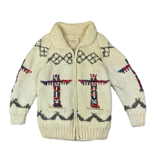 VTG COWICHAN INDIAN HAND KNIT CARDIGAN NATIVE CANADIAN SALISH ROCKABILLY S 36”
