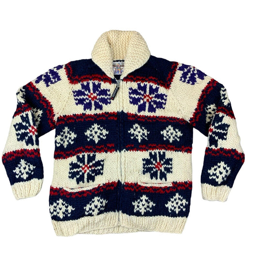 VTG COWICHAN INDIAN HAND KNIT CARDIGAN NATIVE CANADIAN SALISH ROCKABILLY M 40