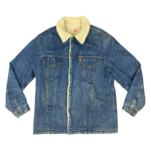 VTG 80s USA LEVIS ORANGE TAB SHERPA LINED DENIM CHORE BARN JACKET WESTERN L 42