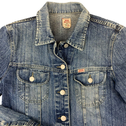 VTG 00s Y2K MISS SIXTY MID BLUE WASH BUTTON UP DENIM JACKET SIZE S UK 8