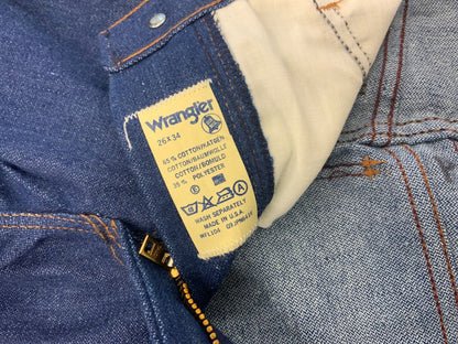 VTG 70s DEADSTOCK UNWORN STOCK WRANGLER BLUEBELL INDIGO STRAIGHT JEANS 25W 34L