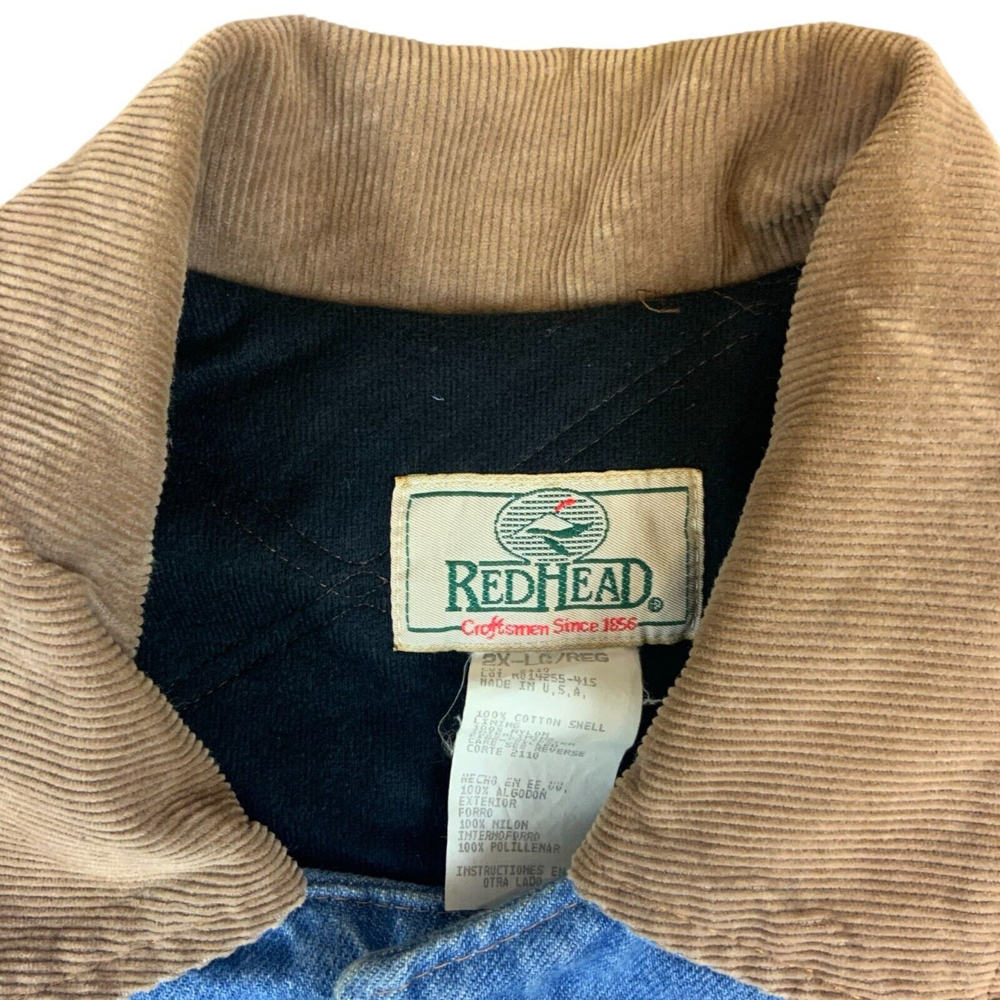 VTG 70s USA RED HEAD  TRADITIONAL QUILT LINED 4 POCKET DENIM CHORE JACKET XXL 52
