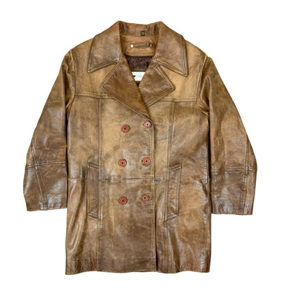 VTG 90s ITALIAN FABIANI SOFT LEATHER DOUBLE BREASTED JACKET COAT LINED SMALL 36”
