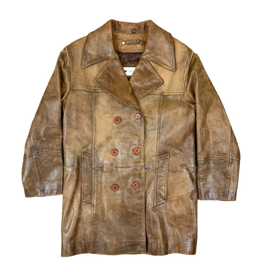 VTG 90s ITALIAN FABIANI SOFT LEATHER DOUBLE BREASTED JACKET COAT LINED SMALL 36”