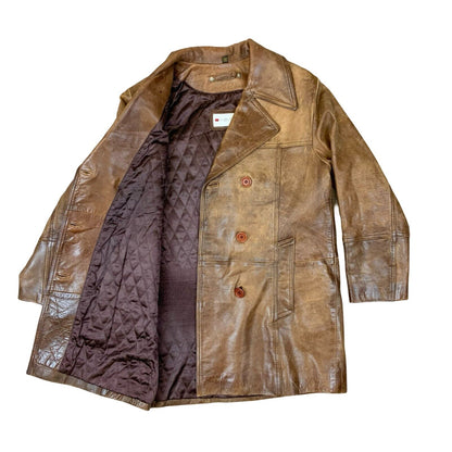 VTG 90s ITALIAN FABIANI SOFT LEATHER DOUBLE BREASTED JACKET COAT LINED SMALL 36”