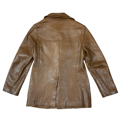 VTG 1970s LADIES SOFT BROWN NAPPA LEATHER JACKET LARGE ROUNDED COLLARS SIZE 8