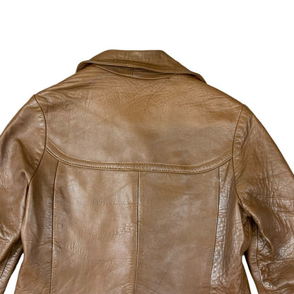 VTG 1970s LADIES SOFT BROWN NAPPA LEATHER JACKET LARGE ROUNDED COLLARS SIZE 8