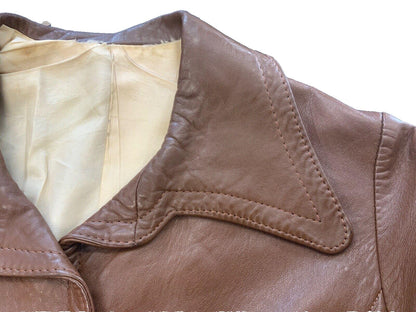 VTG 1970s LADIES SOFT BROWN NAPPA LEATHER JACKET LARGE ROUNDED COLLARS SIZE 8