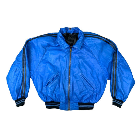 VTG 1980S BRIGHT BLUE SOFT LAMBSKIN LEATHER VARSITY STYLE BOMBER JACKET L 44